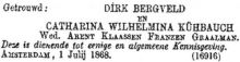 1868 Huwelijk Dirk Bergvelt en Catharina Wilhelmina Kuhbauch  